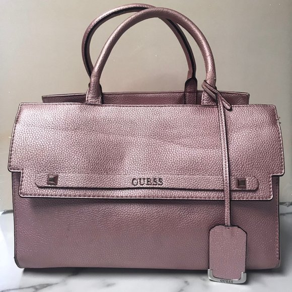 Guess Handbags - GUESS METALLIC PINK FAUX LEATHER SATCHEL BAG